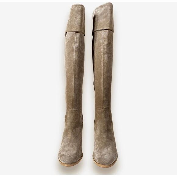 Belle Sigerson Morrison Knee High Cuffed Boots Sz 8 Brown Suede Block Heel - Picture 6 of 11